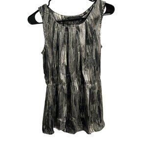 Elementz Womens Sleeveless Abstract Black Silver Print Peplum Dress Sz Small
